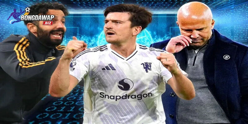 Harry Maguire ăn mừng bàn thắng vào lưới Liverpool – biểu tượng cho sự hồi sinh của MU dưới thời Ruben Amorim.